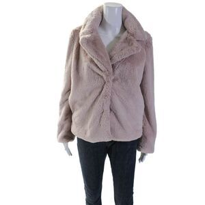 Odyn Womens Faux Fur Snap Closure Lined Coat Pink Size S